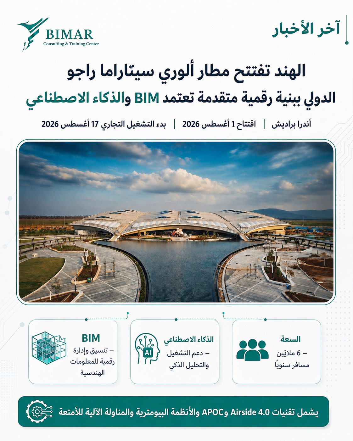 الهند تفتتح مطارًا دوليًا جديدًا يعتمد BIM والذكاء الاصطناعي وتقنيات التشغيل الذكي