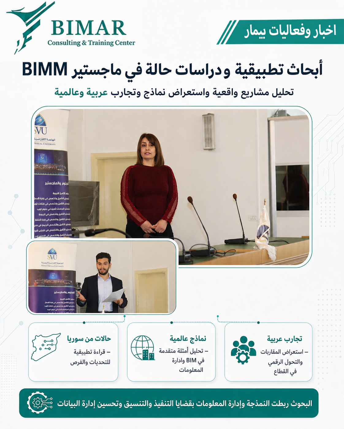 الجامعة الافتراضية السورية تكرّم نخبة من خريجي ماجستير BIMM ضمن مسابقة «بحثي في ثلاث دقائق» بمشاركة أكاديمية ومهنية متخصصة