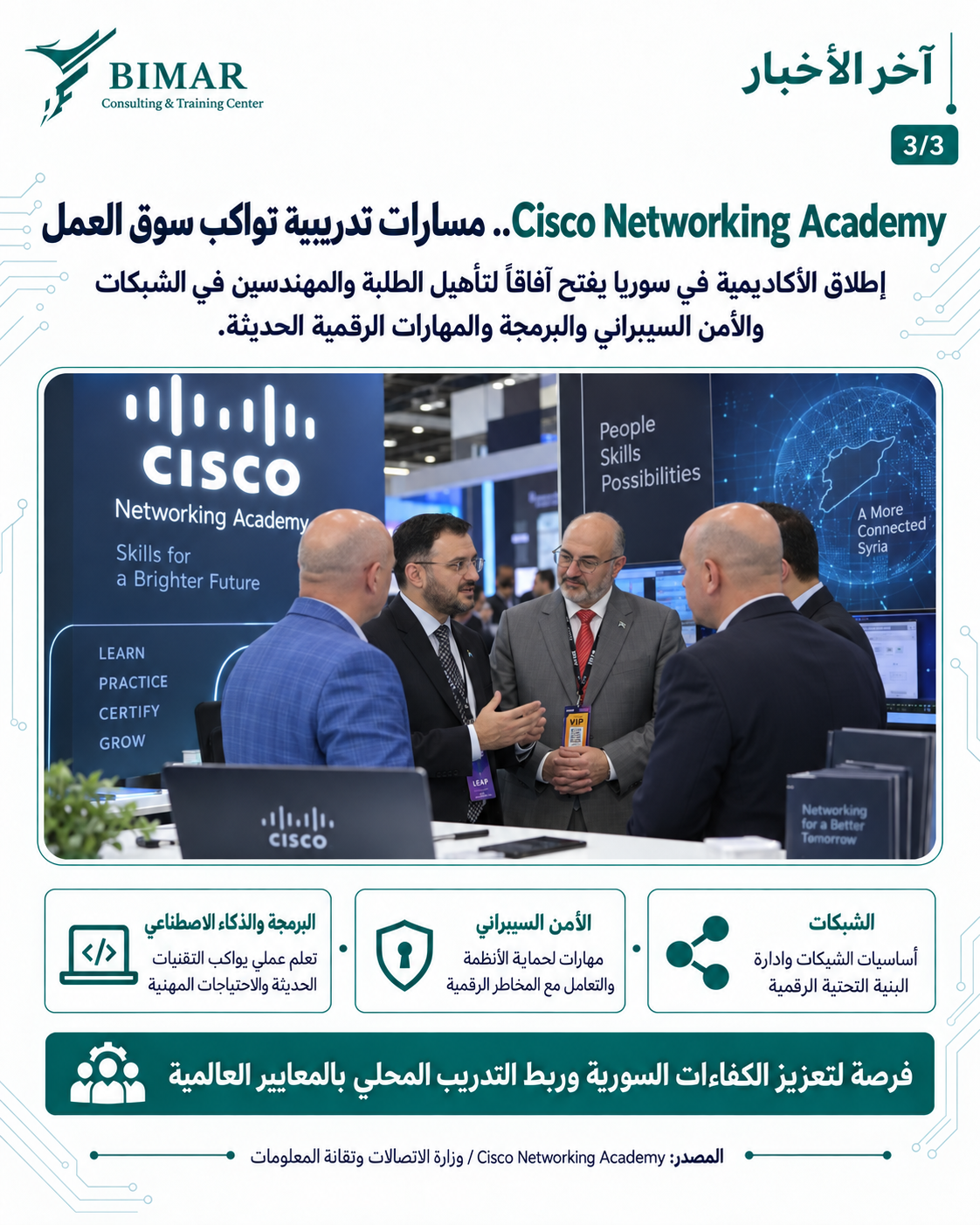 أكاديمية Cisco العالمية تستعد لدخول سوريا ضمن خطوات مرتقبة لتعزيز المهارات الرقمية والتقنية